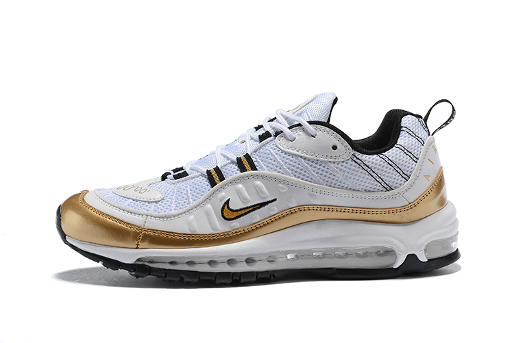 New Nike Air Max 98 White Gold Shoes - Click Image to Close